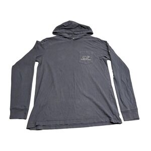 Vineyard Vines Mens Navy Blue Whale Graphic Hooded Pocket T-Shirt Double Sided S